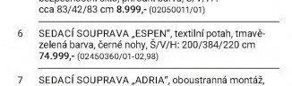 SEDACÍ SOUPRAVA „ESPEN“, textilní potah, tmavě-zelená barva, černé nohy, Š/V/H: 200/384/220 cm
