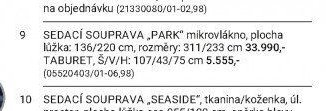 SEDACÍ SOUPRAVA „PARK“ mikrovlákno, plocha lůžka: 136/220 cm, rozměry: 311/233 cm