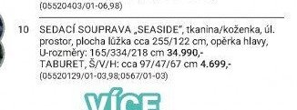 SEDACÍ SOUPRAVA „SEASIDE“, tkanina/koženka, úl. prostor, plocha lůžka cca 255/122 cm, opěrka hlavy, U-rozměry: 165/334/218 cm
