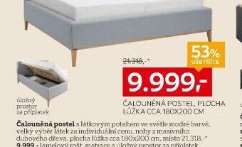 Čalouněná postel, plocha lůžka cca 180x200 cm