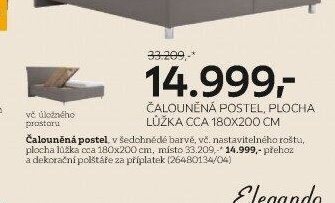 Čalouněná postel, plocha lůžka cca 180x200 cm