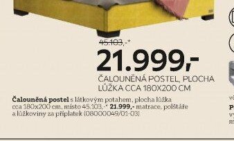 Čalouněná postel, plocha lůžka cca 180x200 cm