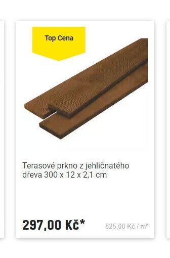 Terasové prkno z jehličnatého dřeva 300 x 12 x 2,1 cm
