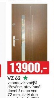 VZ 62 vchodové, vnější dřevěné, otevírané dovnitř nebo ven 72 mm, zlatý dub 