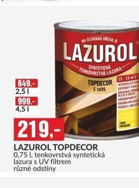 LAZUROL TOPDECOR 0,75 l, tenkovrstvá syntetická lazura s UV filtrem různé odstíny