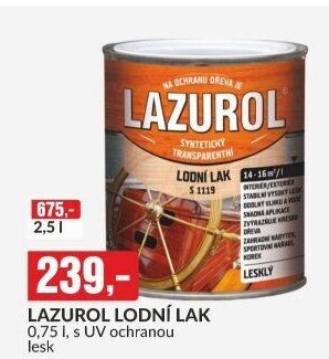 LAZUROL LODNÍ LAK 0,75 l, s UV ochranou lesk