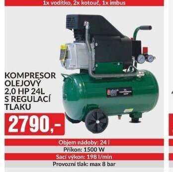 KOMPRESOR OLEJOVÝ 2,0 HP 24L S REGULACÍ TLAKU