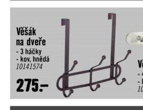 Věšák na dveře - 3 háčky - kov, hnědá