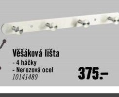 Věšáková lišta - 4 háčky - Nerezová ocel