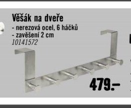 Věšák na dveře - nerezová ocel, 6 háčků