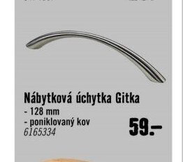 Nábytková úchytka Gitka - 128 mm poniklovaný kov