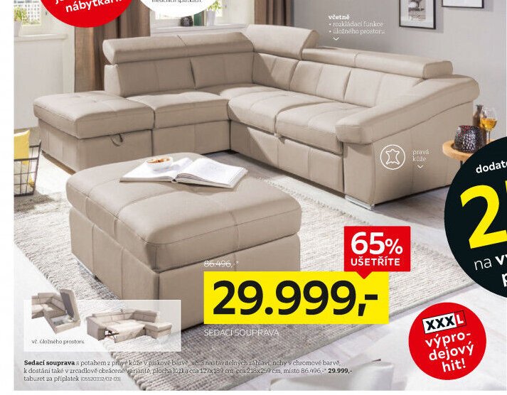 Sedací souprava s potahem z pravé kůže