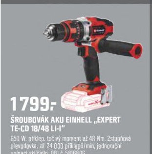 ŠROUBOVÁK AKU EINHELL „EXPERT TE-CD 18/48 LI-I“