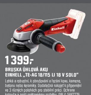 BRUSKA ÚHLOVÁ AKU EINHELL „TE-AG 18/115 LI 18 V SOLO“