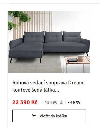 Rohová sedací souprava Dream, kouřově šedá látka