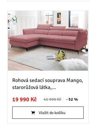Rohová sedací souprava Mango, starorůžová látka