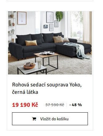 Rohová sedací souprava Yoko, černá látka