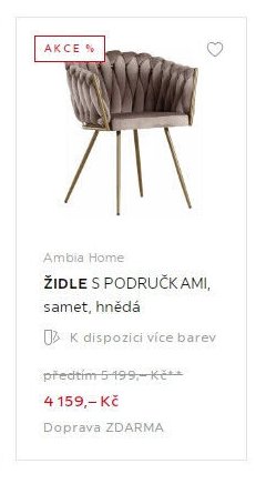 Ambia Home ŽIDLE S PODRUČKAMI, samet, hnědá