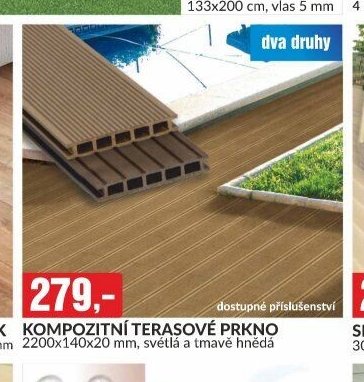 KOMPOZITNÍ TERASOVÉ PRKNO 2200x140x20 mm, světlá a tmavě hnědá
