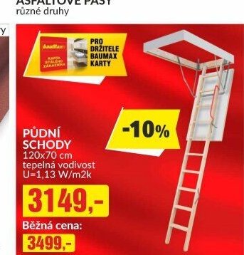 PŮDNÍ SCHODY 120x70 cm, tepelná vodivost U=1,13 W/m2k