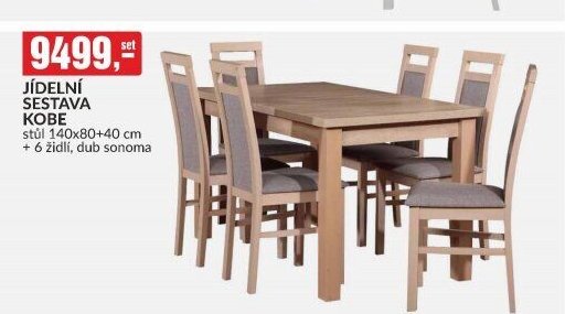 JÍDELNÍ SESTAVA KOBE stůl 140x80+40 cm + 6 židlí, dub sonoma