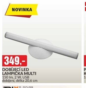 DOBÍJECÍ LED LAMPIČKA MULTI 150 lm, 2 W, USB dobíjení, délka 20,6 cm