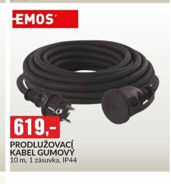 PRODLUŽOVACÍ KABEL GUMOVÝ 10 m, 1 zásuvka, IP44