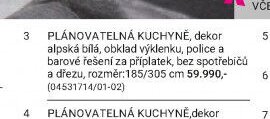 PLÁNOVATELNÁ KUCHYNĚ, dekor alpská bílá, obklad výklenku, police a barové řešení za příplatek, bez spotřebičů a dřezu, rozměr: 185/305 cm