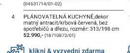 PLÁNOVATELNÁ KUCHYNĚ, dekor matný antracit/krbová červená, bez spotřebičů a dřezu, rozměr: 313/198 cm