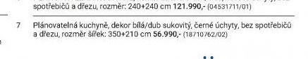 Plánovatelná kuchyně, dekor bílá/dub sukovitý, černé úchyty, bez spotřebičů a dřezu, rozměr šířek: 350+210 cm