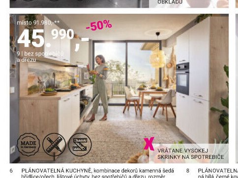 Plánovatelná kuchyně, kombinace dekorů matná bílá