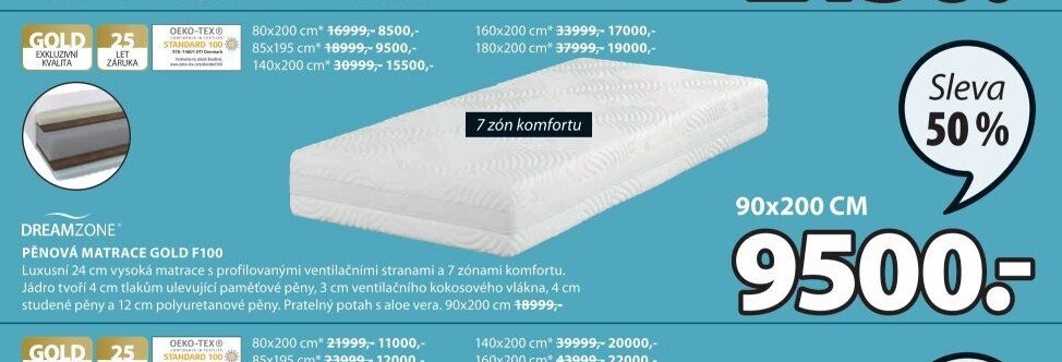 DREAMZONE PĚNOVÁ MATRACE GOLD F100