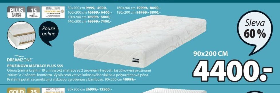 DREAMZONE PRUŽINOVÁ MATRACE PLUS S55