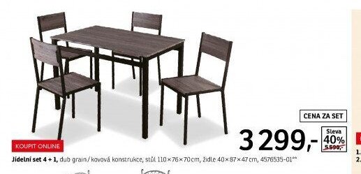 Jídelní set 4+1, dub grain/kovová konstrukce