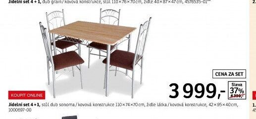 Jídelní set 4+1, stůl dub sonoma/kovová konstrukce