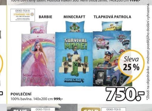 POVLEČENÍ BARBIE, MINECRAFT, TLAPKOVÁ PATROLA