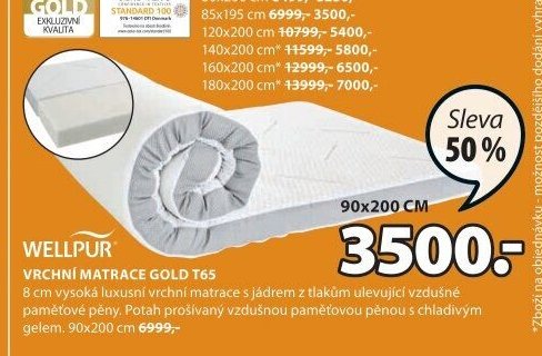 WELLPUR VRCHNÍ MATRACE GOLD T65