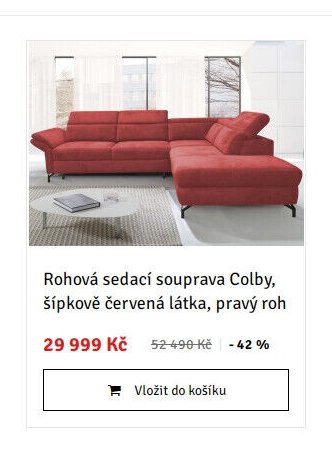 Rohová sedací souprava Colby, šípkově červená látka, pravý roh