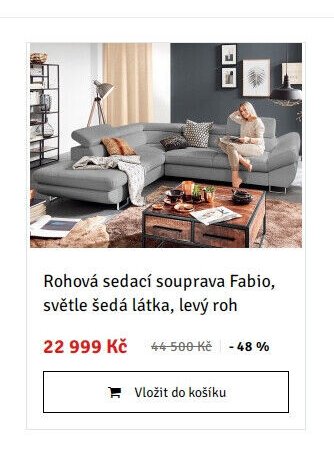 Rohová sedací souprava Fabio, světle šedá látka, levý roh