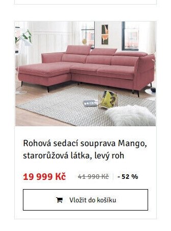 Rohová sedací souprava Mango, starorůžová látka, levý roh