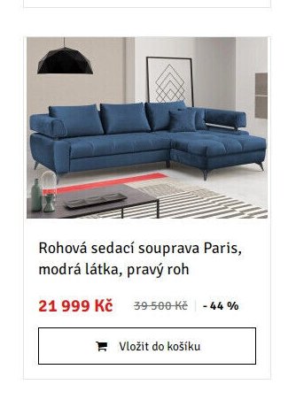 Rohová sedací souprava Paris, modrá látka, pravý roh