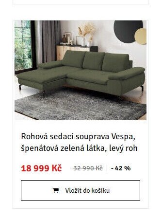 Rohová sedací souprava Vespa, špenátová zelená látka, levý roh