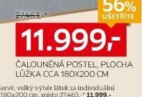 Čalouněná postel, plocha lůžka cca 180x200 cm