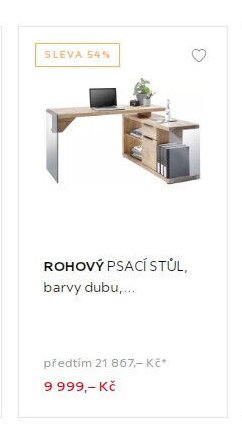 ROHOVÝ PSACÍ STŮL, barvy dubu