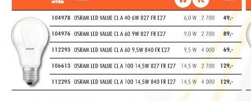 OSRAM LED VALUE CL A 40 6W 827 FR E27