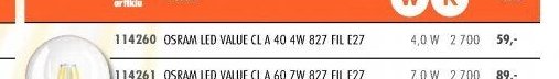 OSRAM LED VALUE CL A 40 4W 827 FIL E27