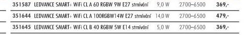 LEDVANCE SMART+ WiFi CL A 100RGBW 14W E27 stmívání