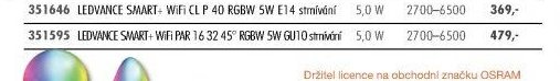 LEDVANCE SMART+ WiFi PAR 16 32 45° RGBW 5W GU10 stmívání