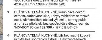 PLÁNOVATELNÁ KUCHYNĚ, kombinace dekorů cement/satinované sklo, úchyty vzhledem nerezové oceli, závěsná lišta, obklad výklenku, barový pultík a noha za příplatek, bez spotřebičů a dřezu, rozměr: 345/400/180 cm