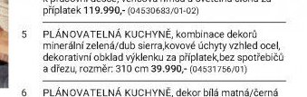 PLÁNOVATELNÁ KUCHYNĚ, kombinace dekorů minerální zelená/dub sierra, kovové úchyty vzhled ocel, dekorativní obklad výklenku za příplatek, bez spotřebičů a dřezu, rozměr: 310 cm